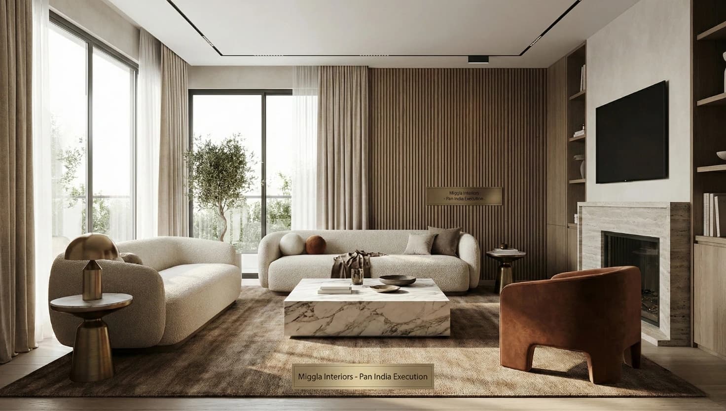 Modern living room interior designed by Miggla with warm lighting and contemporary furniture