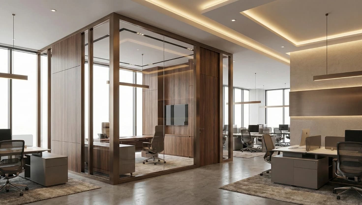 Contemporary office interior designed by Miggla with clean lines and functional layout